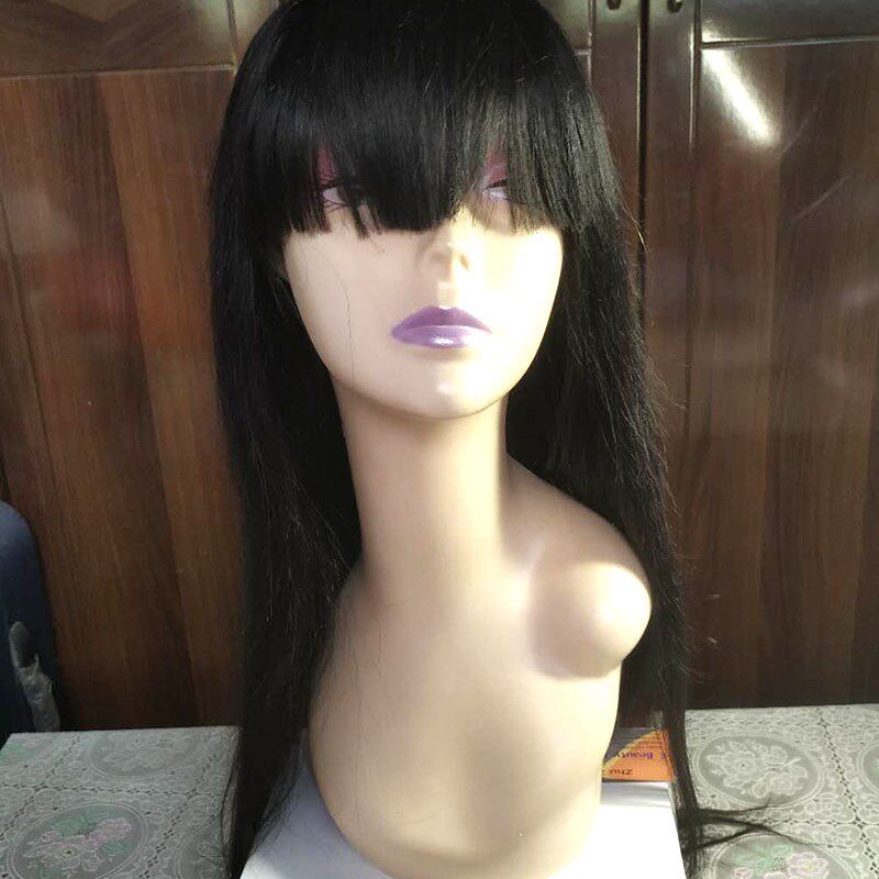 热销新款!真人发齐刘海波波全头套式假发 网红模特道具长直发女