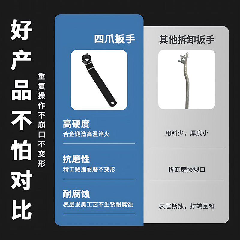 热销加厚板手四爪角磨机专用扳手配件角磨机拆卸扳手万能可调节小