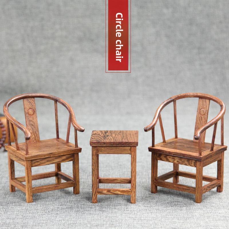 红木雕花太师椅工艺品摆件明清微缩家具模型鸡翅木圆椅微缩小家具