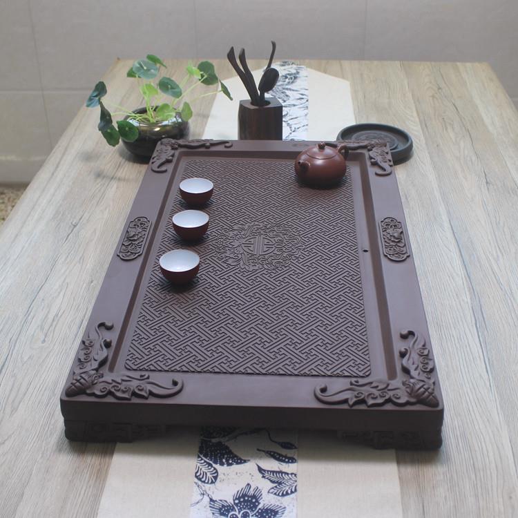 宜兴紫砂茶盘中式复古茶海家用办公排水式茶台手工制作功夫茶具