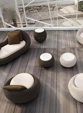 户外藤编沙发庭院懒人藤椅室外庭院阳台休闲区室外半圆藤沙发组合