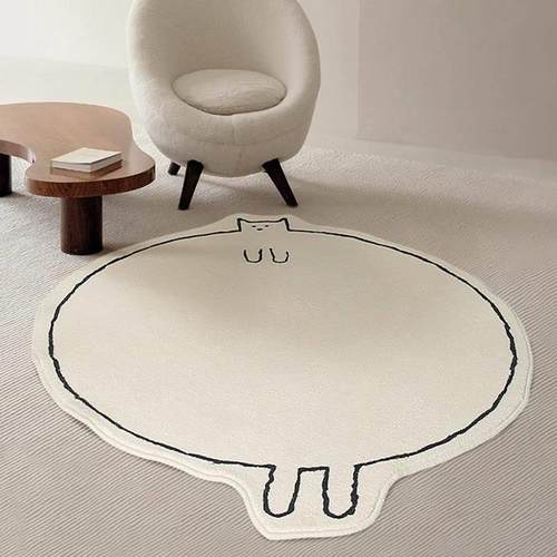 北欧风简约卡通猫咪客厅茶几圆形加厚仿羊绒地垫家用毛绒异性地毯