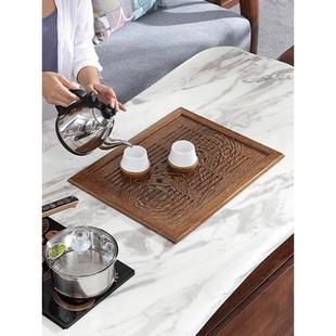 茶桌嵌入式茶盘实木盖板内嵌大理石玻璃茶几中间镂空排水面板托盘