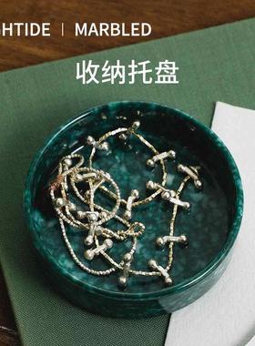 日本HIGHTIDE Marbled系列圆形托盘大理石纹家庭桌面文具收纳便携