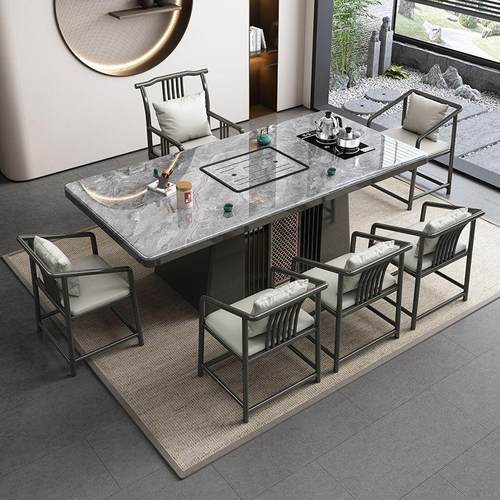 现代轻奢岩板茶桌椅组合家用阳台客厅办公功夫茶几茶桌一体一整套