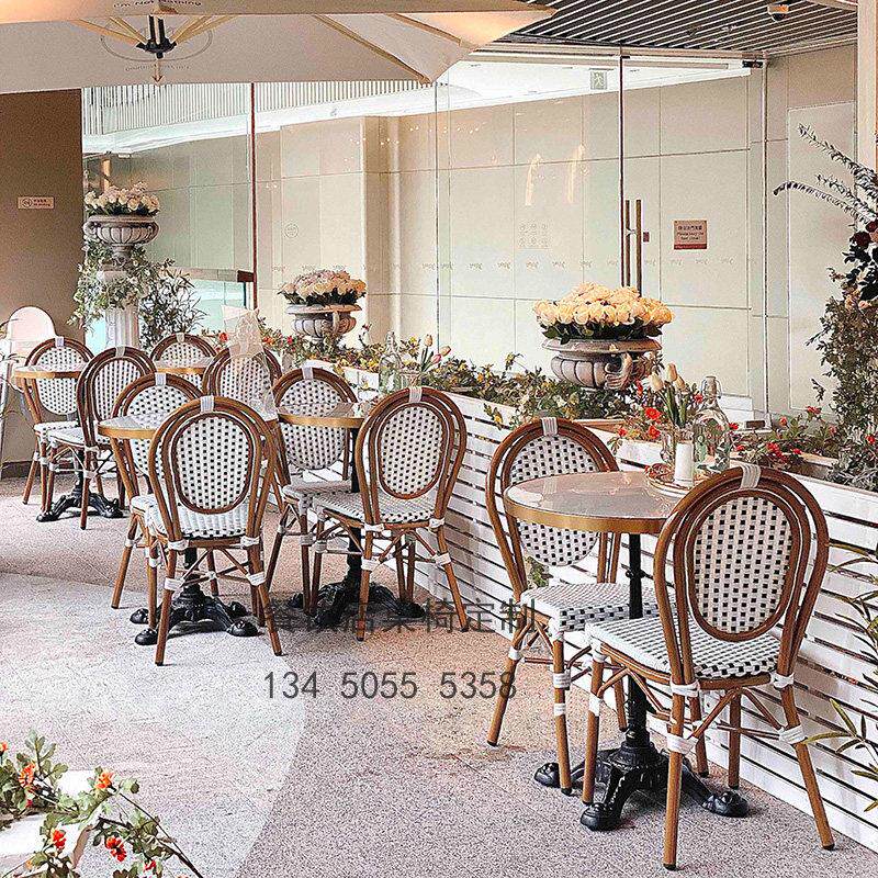 网红户外桌椅组合阳台藤编法式咖啡奶茶店甜品店藤椅室外餐厅餐椅