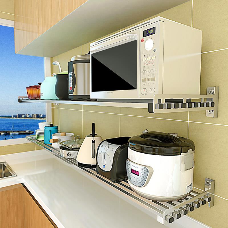 304不锈钢厨房置物架壁挂式微波炉架墙上烤箱支架挂锅架收纳架子