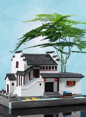 江南房子徽派古风建筑模型客厅桌面摆件办公室微景观花盆家居装饰