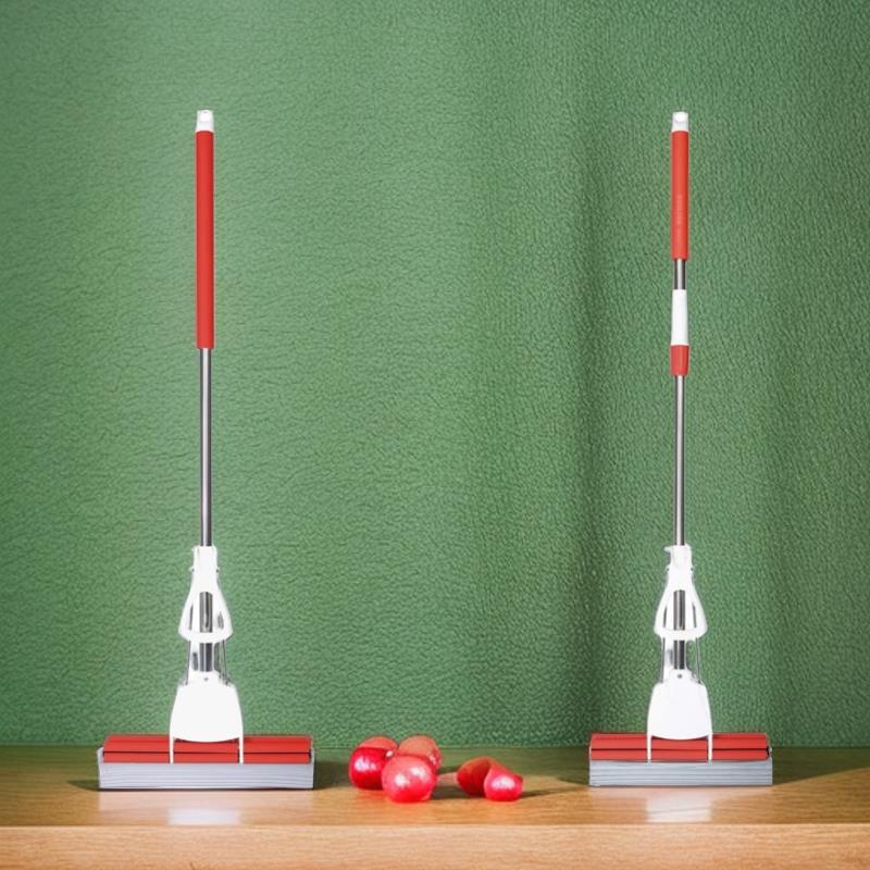 瑞丽达33/38CM吸水直杆胶棉拖把 海绵地拖双排滚轮挤水一体杆2头