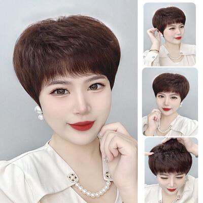 直销新款时尚中老年假发女短发纹理烫蓬松自然妈妈假发全头套许昌