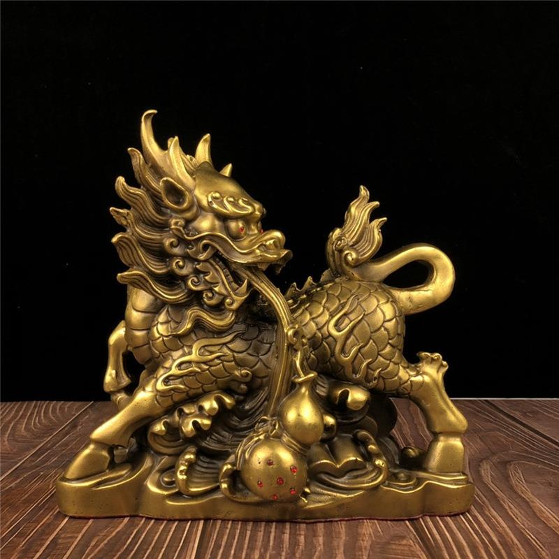直销新款黄铜麒麟摆件黄铜葫芦麒麟如意麒麟办公家居吉祥摆件