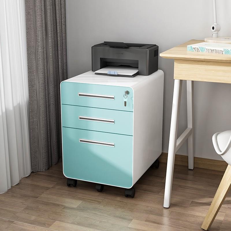 直销新款桌下移动活动文件柜带锁办公三抽屉储物铁皮矮柜打印机收