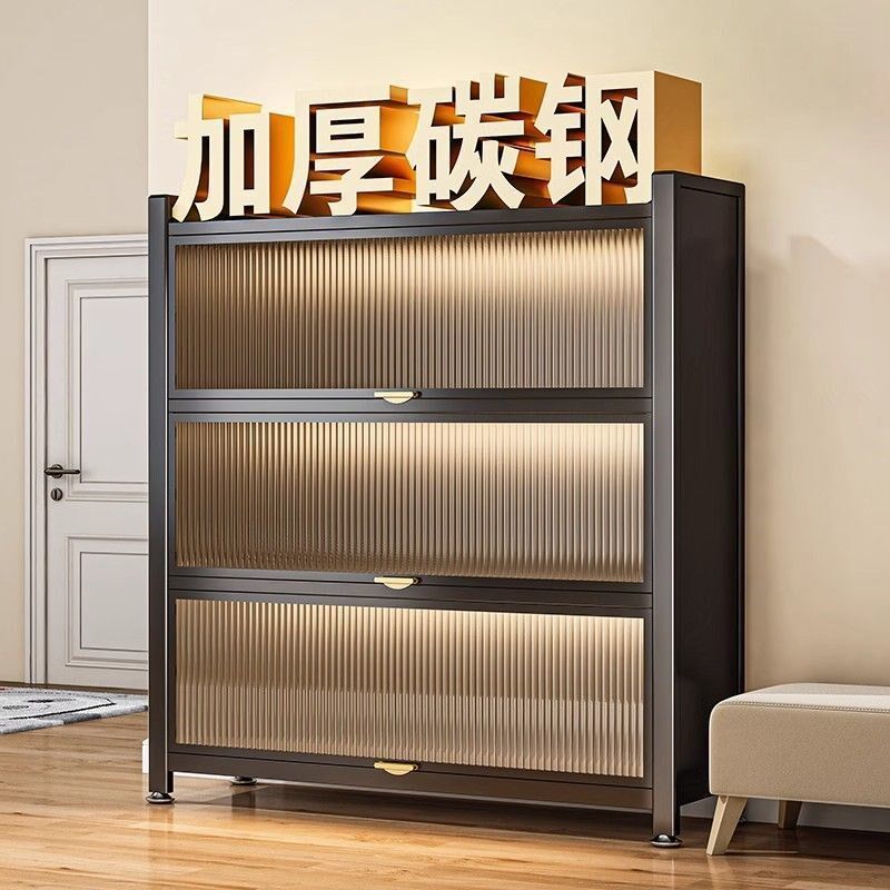 热销防尘多层钢制鞋架家用入户门口可移动鞋架带轮收纳柜防霉防潮