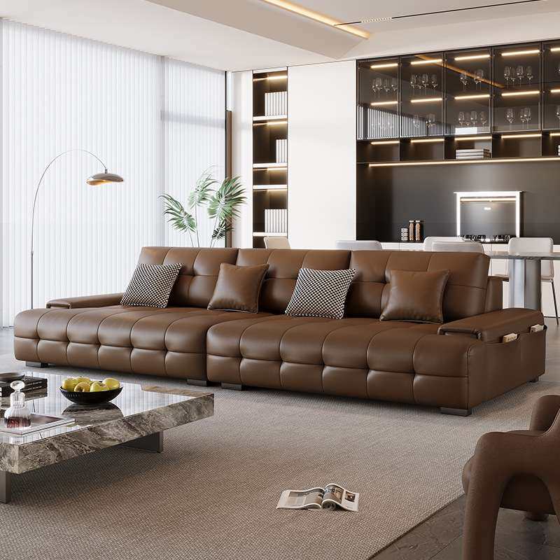 意式极简钢琴键实木真皮沙发现代简约大户型客厅三四人位直排沙发