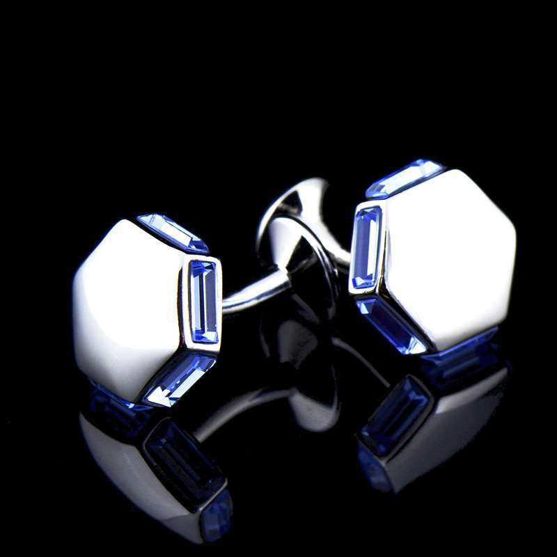 英博六边形蓝色捷克水晶袖扣袖钉男法式纽扣616cufflinks/155960