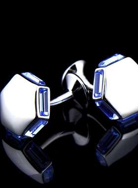 英博六边形蓝色捷克水晶袖扣袖钉男法式纽扣616cufflinks/155960