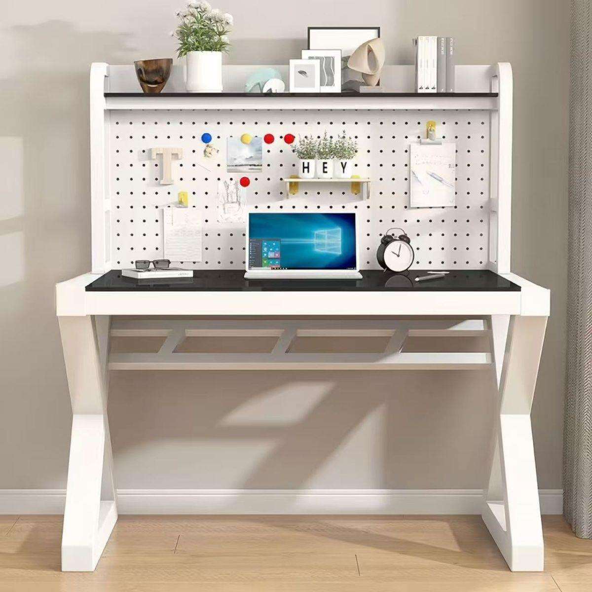 电脑桌台式洞洞板书桌学生写字书桌带书架电竞桌玻璃书桌钢化玻璃