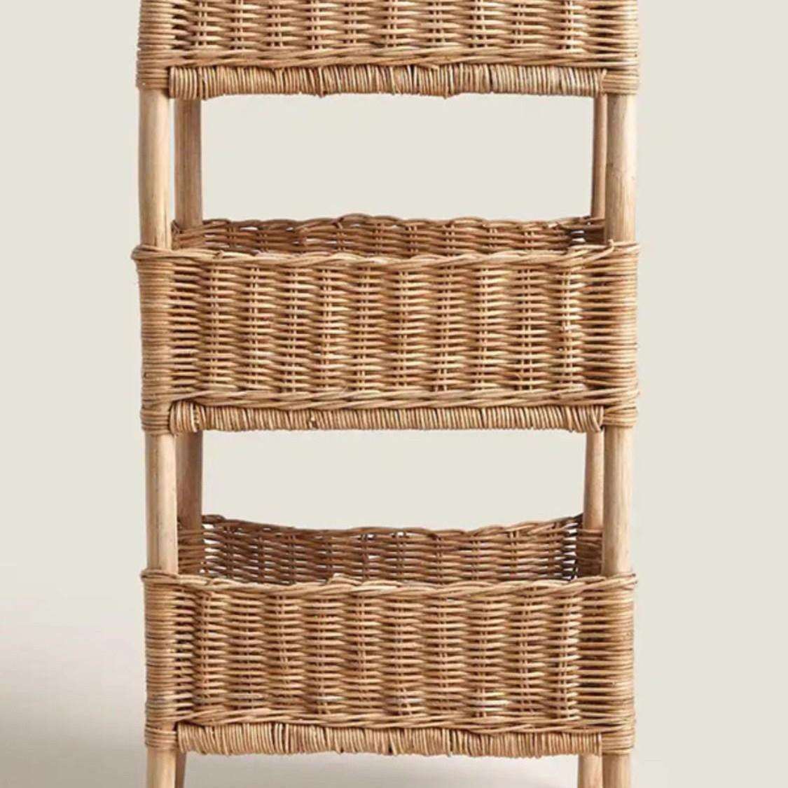 天然藤编置物架落地三层可水洗多层实木收纳架整理收纳筐田园风