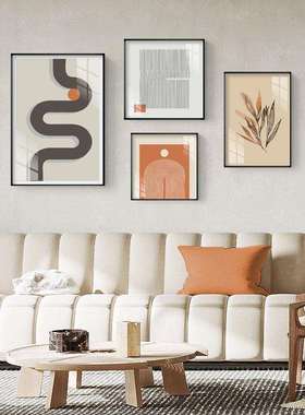 线波 现代抽象风格客厅装饰画褐色橙色线条墙画走廊玄关卧室挂画