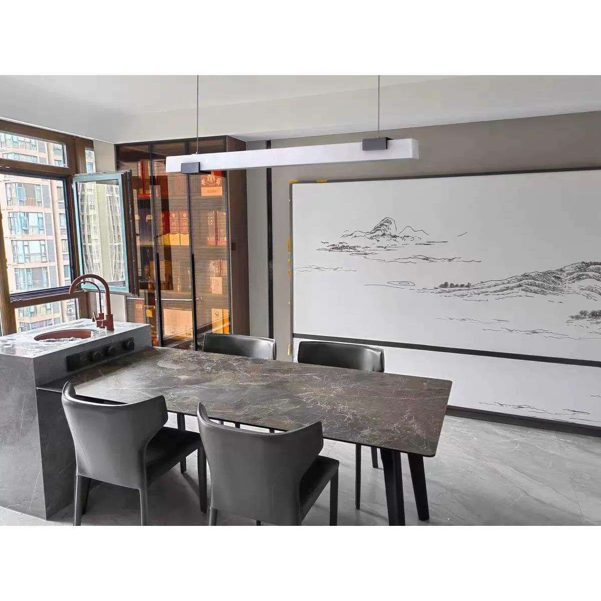 餐厅进口云石轻奢吊灯现代简约设计师一字长条茶室吧台家用吊灯