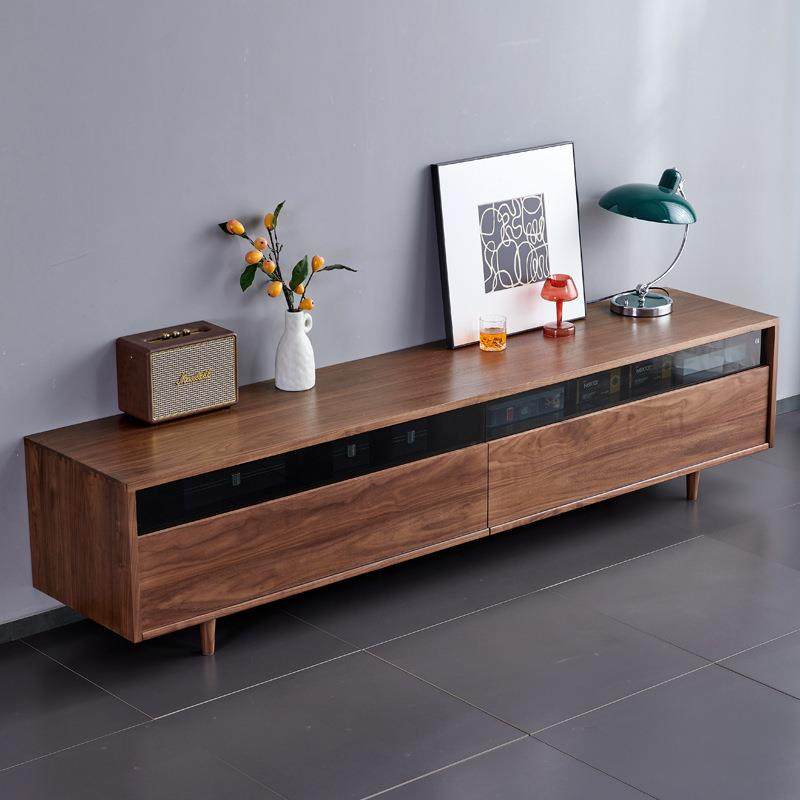 北欧黑胡桃全实木电视边柜茶几柜简约现代小户型客厅储物收纳边柜