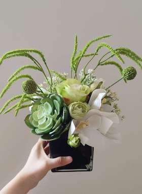 M332a四面洽谈桌花白绿道具前台商务仿真花绢花假花婚庆亚马