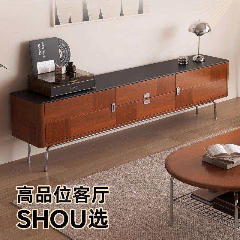 中古风电视柜茶几组合全实木客厅家用小户型复古落地柜柚木色岩板,住宅家具,其它柜类,淘宝优惠券,粉丝福利购,淘宝优惠卷