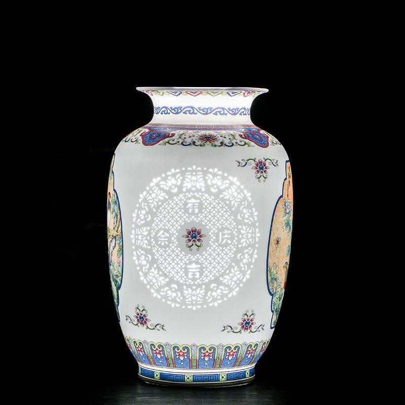 青花粉彩玲珑花瓶景德镇仿古中式陶瓷摆件瓷器客厅家居工艺品