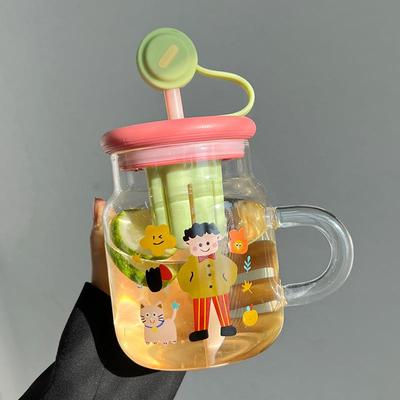 直销新款玻璃杯女高颜值带吸管大容量学生茶水分离泡茶水杯带把办