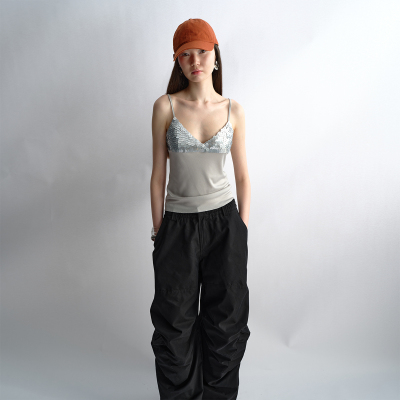 antenna effect春款上新复古v领亮片吊带上衣街头风叠搭背心