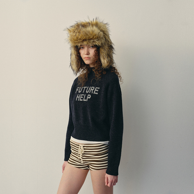 antenna effect冬新款经典复古字母圆领半高领全羊毛针织合身毛衣