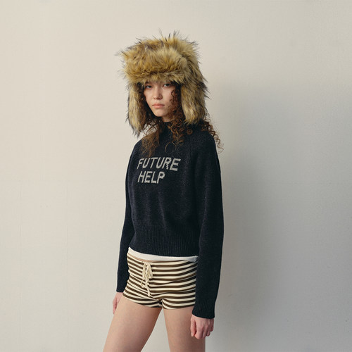 antenna effect冬新款经典复古字母圆领半高领全羊毛针织合身毛衣