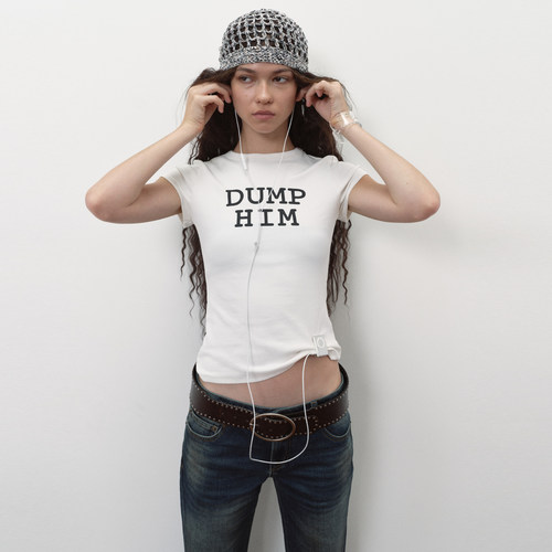 antenna effect 复古撞色标语字母标语正肩圆领修身短袖T恤