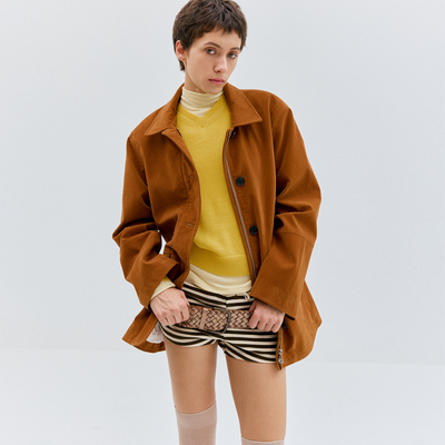 antenna effect复古仿麂皮绒橘棕色老钱风西装休闲宽松嬉皮风夹克