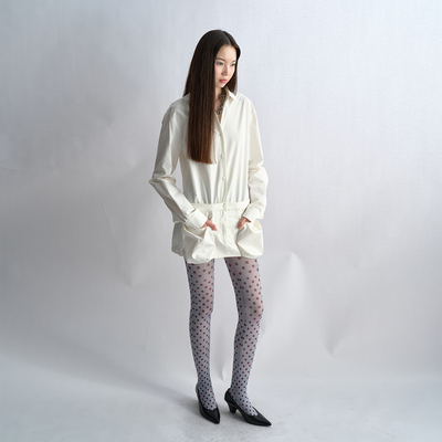 【沈月同款】antenna effect复古假两件长袖衬衫花苞连衣裙设计感