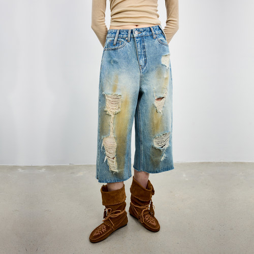 antennaeffect复古七分牛仔裤