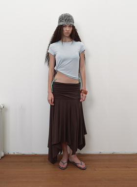 antenna effect 复古度假感腰头褶皱斜裁立体松弛垂坠感针织半裙