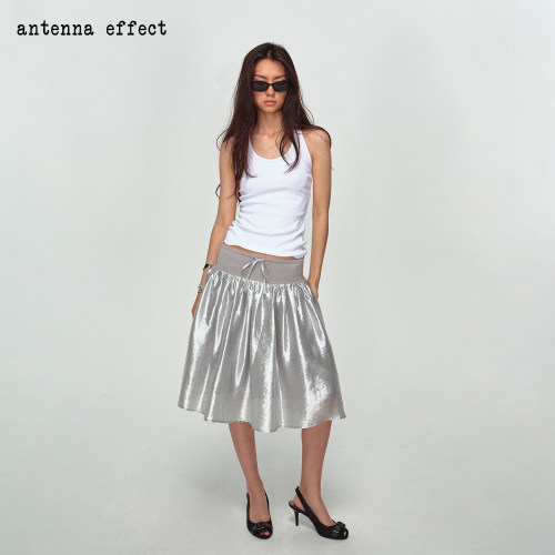 antennaeffect银色缎面花苞半裙
