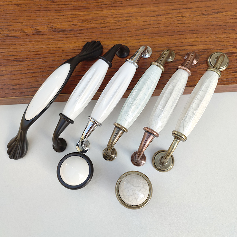 热销实木衣橱柜拉手陶瓷抽屉单孔柜门衣柜欧式黑白把手裂纹青古铜