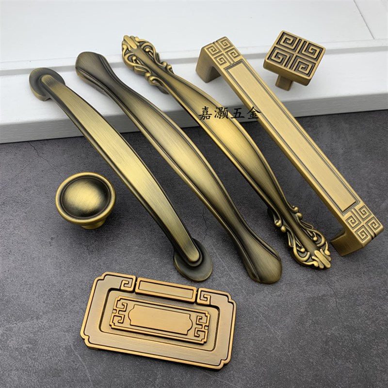 热销新中式方形咖啡古铜色抽屉拉手欧式圆形黄古铜色柜门把手