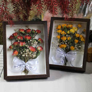 热销8寸相框干花成品装饰画框家居装饰摆件玫瑰真花节日礼物伴手