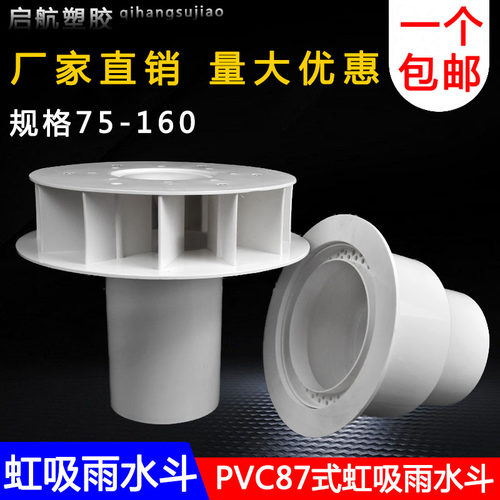 热销PVC排水管配件虹吸式雨水斗87型塑料重力DN110天台侧墙落水斗