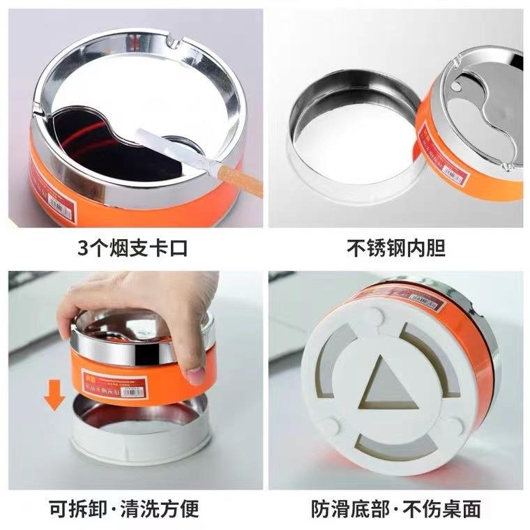 新款直销YF-602网红家用带盖防摔客厅床头大号不锈钢塑料烟灰缸直
