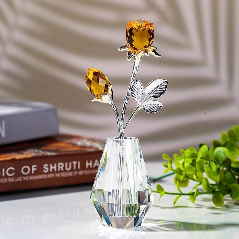 新款直销水晶仿真玫瑰花家居装饰品七夕礼物客厅玄关卧室桌面摆件