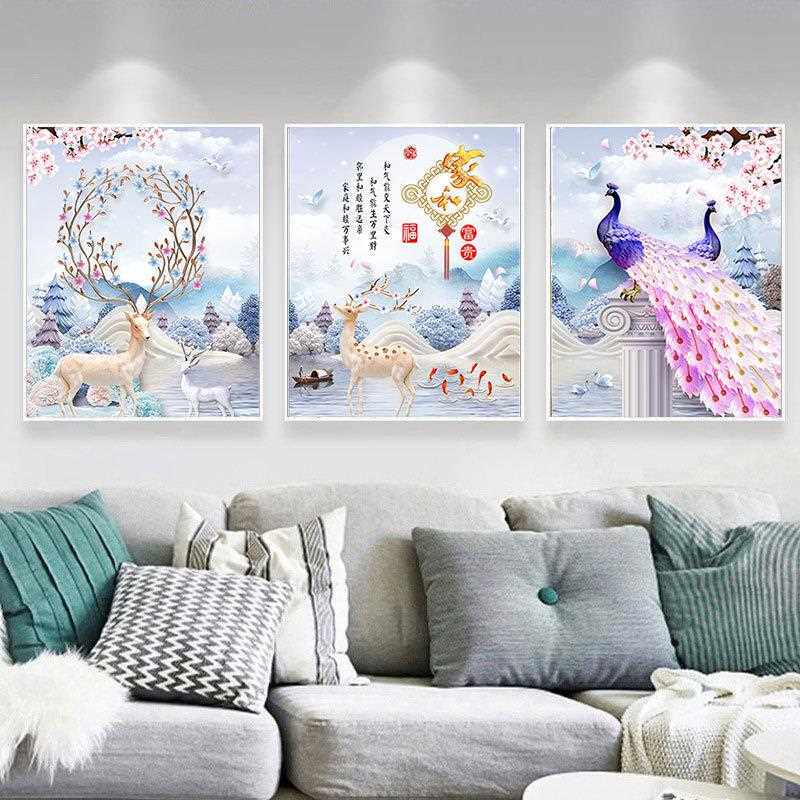 新款直销钻石画三联画2020年新款客厅满钻点贴砖石秀十字绣家和万