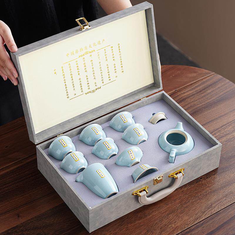 新款直销汝窑茶具套装整套家用高档礼盒装中式陶瓷功夫泡茶壶企业