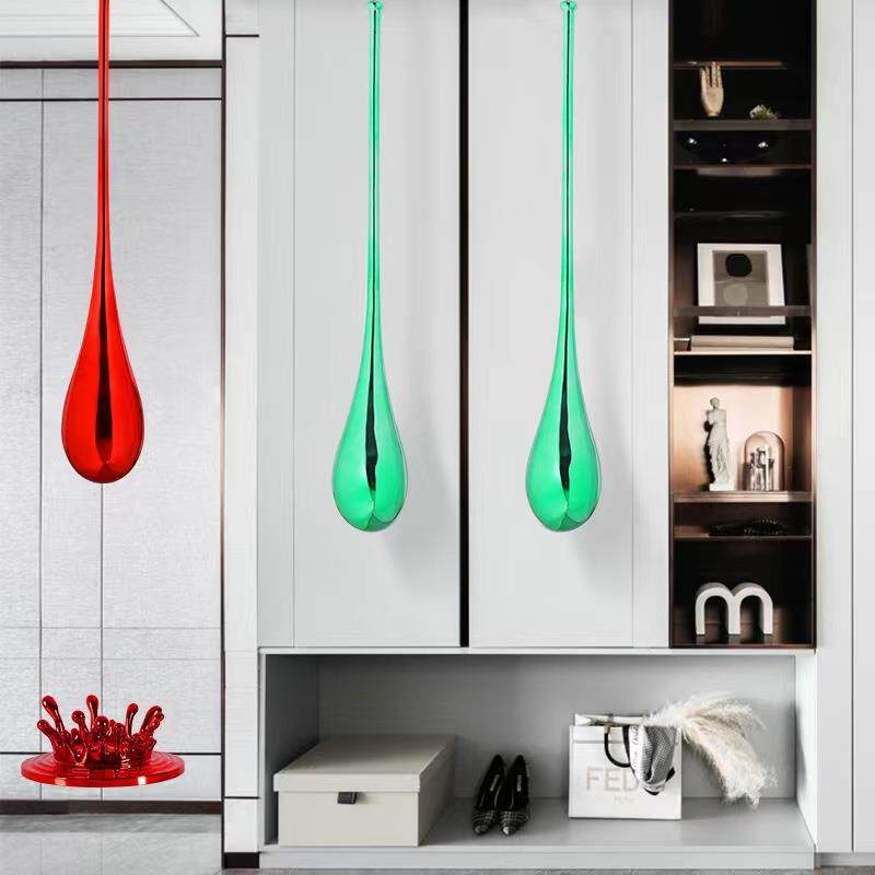 新款直销售楼处展厅酒店大堂吊装水滴雕塑轻奢电镀挂饰商业中心样