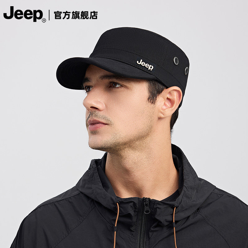 jeep吉普帽子男士防晒遮阳纯棉平顶棒球帽户外休闲四季新款鸭舌帽