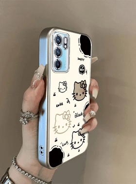 适用oppoReno6手机壳Reno6pro+新款opopreno65G全包防摔外壳reon十opp0pp0pporeno6硅胶保护5G猫爪凯蒂猫镂空