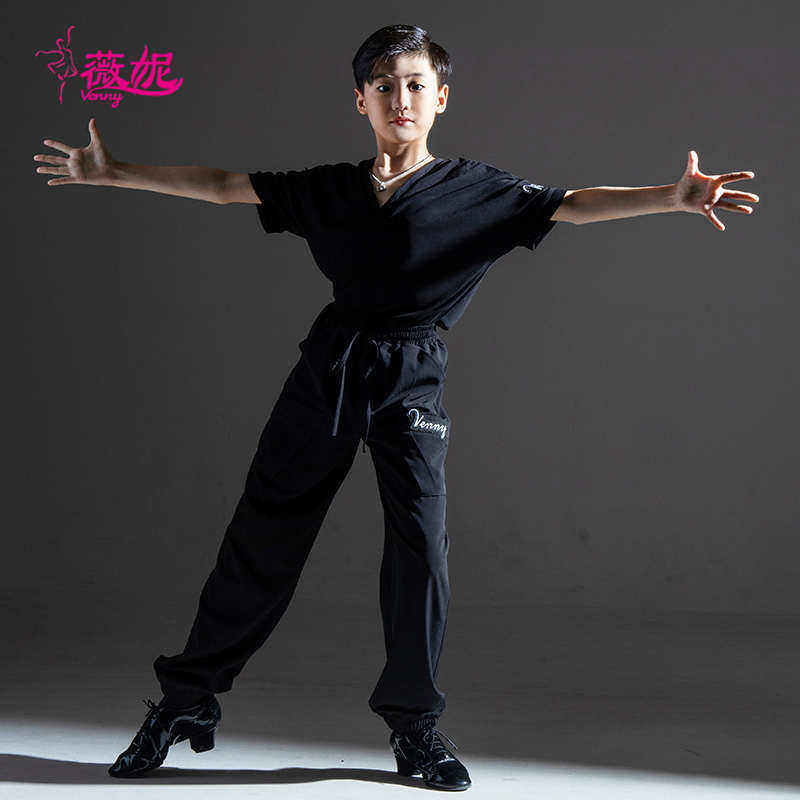薇妮拉丁舞服男上衣少儿训练套装2023年新款专业国标舞分体练功服,运动/瑜伽/健身/球迷用品,拉丁舞练习套装,淘宝优惠券,粉丝福利购,淘宝优惠卷